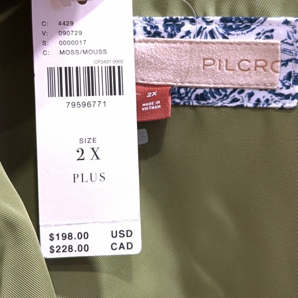 Anthropologie Pilcro Quilted Mixed-Media Bomber Jacket in Moss Green 2X NWT - Picture 9 of 10